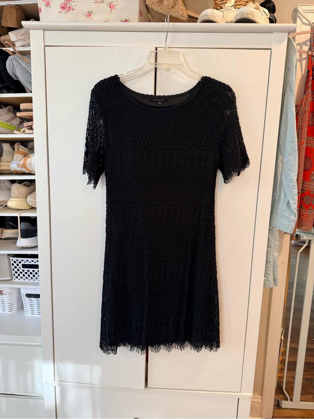 Annianna Black Crochet Mini Dress